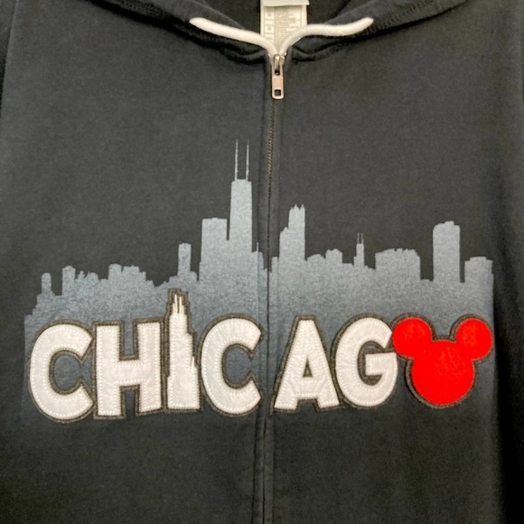 Disney Store Chicago Skyline Mickey Mouse Black Unisex Full Zip Hoodie Size L - Picture 4 of 12